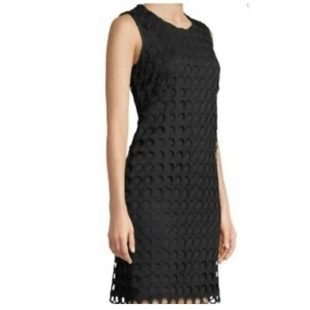 Donna Karan Crochet Lace Overlay Shift Sleeveless Dress Black Size 4
